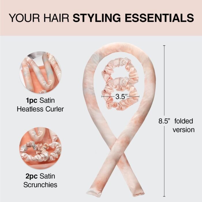 Kitsch Satin Heatless Curling Set - Heatless Hair Curlers to Sleep in - Heatless Curls Overnight - Heatless Curling Rod - No Heat Curls Overnight - Overnight Blowout Rods - Soft Hair Rollers - Sunset - Image 3