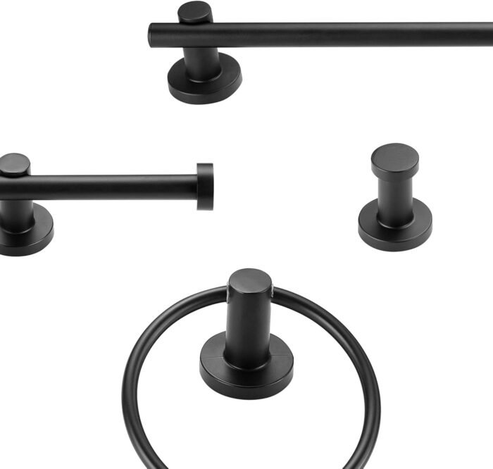 Globe Electric 51710 Bathroom Accessory Set, Matte Black, 3-Light Vanity Light, Towel Bar, Towel Ring, Robe Hook, Toilet Paper Holder, Bathroom Lights Over Mirror, Home Décor, Brooklyn, 5-Piece - Image 8