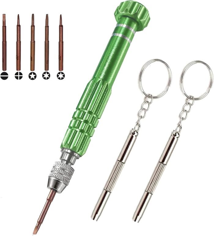 Esinam 8-in-1 Multifunctional Small Screwdriver for Eyeglass, Glasses Repair, Mini Screwdriver Kit for Cellphone, Eye Glasses, Electronics, Watch, Laptop and Jewelry (Green)