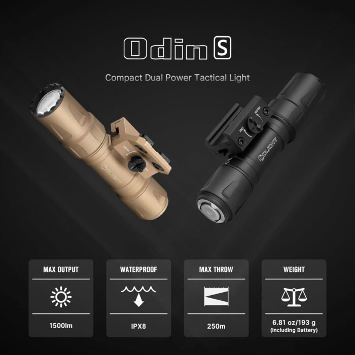 OLIGHT Odin S 1500 Lumens MLOK Rail Mounted Weaponlight Rechargeable Tactical Flashlight with Upgraded Remote Pressure Switch, 250 Meters Throw Distance, IPX8 Waterproof (Desert Tan) - Image 2