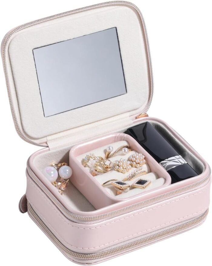 BS-MALL Travel Jewelry Box PU Leather Small Jewelry Organizer for Women Girls for Rings Earring Necklace Bracelet - Image 7