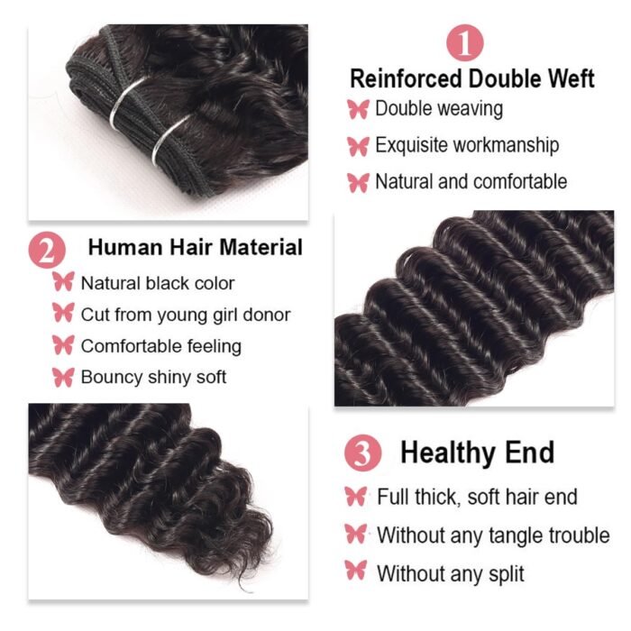 4 Bundles Deal Deep Wave Bundles Human Hair 20 22 24 24 Inch 12A Deep Wave Human Hair Bundles Wet and Wavy Bundles Human Hair Extensions Natural Color - Image 4