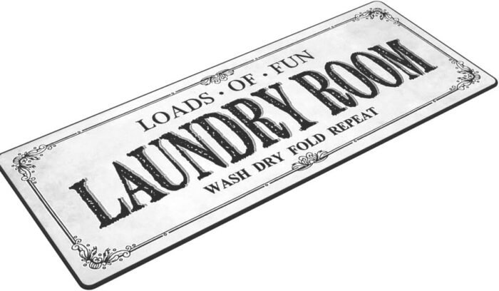 Grey Runner Rug, Farmhouse Kitchen Floor Mat, Non Slip Laundry Room Decor, Large (20 X 47 inch) - Image 5
