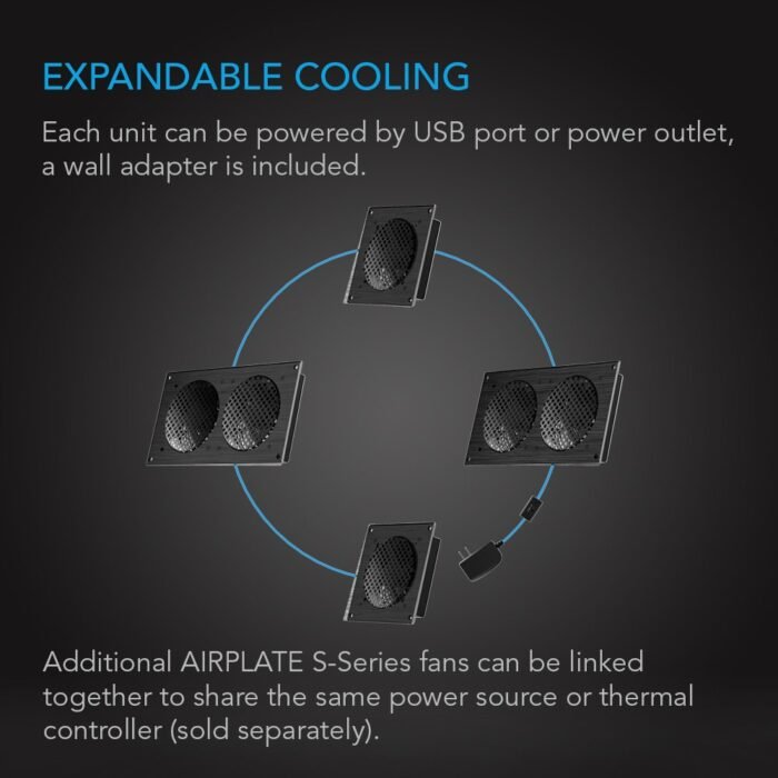 AC Infinity AIRPLATE S5, Quiet Cooling Fan System 8" with Speed Control, for Home Theater AV Cabinets - Image 5