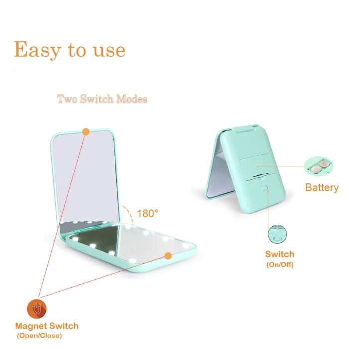 Kintion Pocket Mirror, 1X/3X Magnification LED Compact Travel Makeup Mirror with Light for Purse, 2-Sided, Portable, Folding, Handheld, Small Lighted Mirror for Gift, Cyan - Image 6