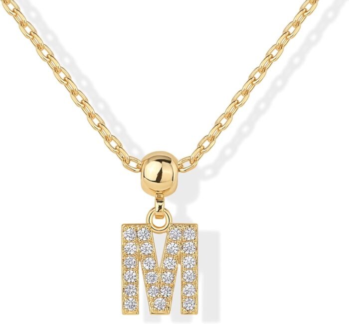 PAVOI 14K Gold Plated Whimsical Charm Necklace for Women | Adjustable Sliding Chain Dainty Cubic Zirconia Initial Letters Star Heart Dog Tag Religious Pearl Necklace Charms Pack