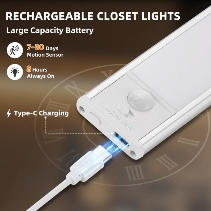 Under Cabinet Lighting Wireless, 74 LED Motion Sensor Light Indoor, 3 Color Dimmable Closet Lights Battery Operated, Rechargeable Magnetic Light, Under Counter Lights for Kitchen, Stairs, Home (3Pack) - Image 4