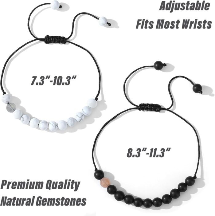 Unique Gifts for Him/Her-2 Pcs Crystal Matching Bracelets-Moonstone Sunstone-Comes in Gift Box with 2 Cards - Image 4