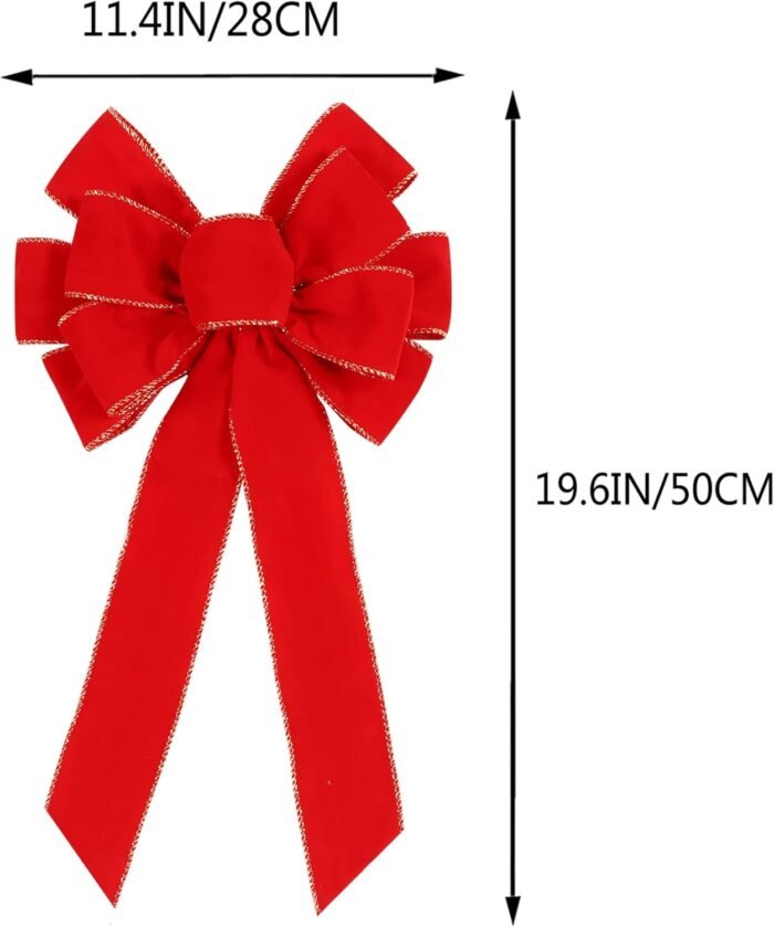 2 Pack Red Christmas Bows Outdoor Decorations,12”x20” Large Christmas Tree Topper Bow, Velvet Wreath Bow with Glitter Gold Edge for Xmas Home Front Door Decor - Image 2