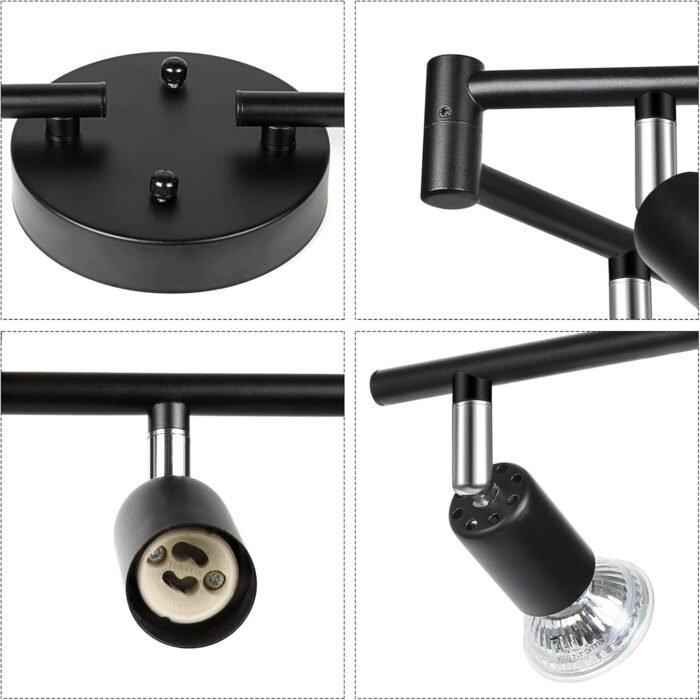 Unicozin LED 8 Light Track Lighting Kit, Black 8 Way Ceiling Spot Lighting, Flexibly Rotatable Light Head, Track Light Included 8 x LED GU10 Bulb (4W, Daylight White 5000K, 400LM) - Image 4