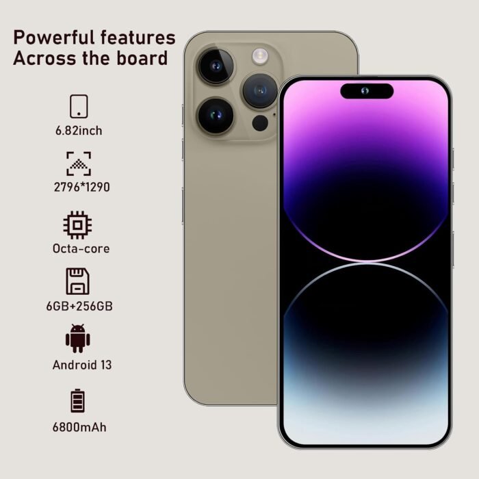 A14 Pro Max Unlocked Phone,6GB+256GB Ultra Memory Cell Phone,Android 13.0 Smartphone,6800 mAh Battey,6.82-inch HD Screen,Dual SIM, Dual Standby,108MP Camera, 5G Phone.(Grey) - Image 2