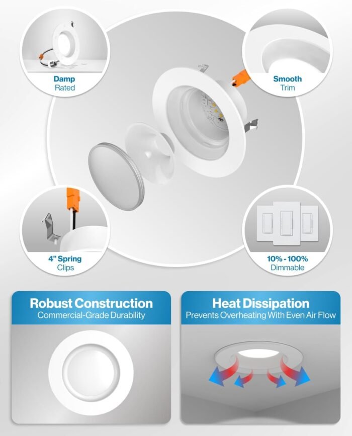 Sunco LED Recessed Lighting 4 Inch, 12 Pack Selectable 2700K/3000K/3500K/4000K/5000K, Dimmable Can Lights, Smooth Trim, 11W=40W, 660LM, Damp Rated, Retrofit Installation - UL Certified - Image 6
