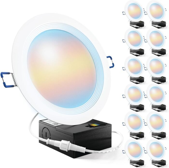 Sunco 12 Pack 6 Inch Ultra Thin LED Recessed Ceiling Lights, Baffle Trim, Selectable CCT 2700K/3000K/3500K/4000K/5000K Dimmable 14W, Wafer Thin, Canless with Junction Box