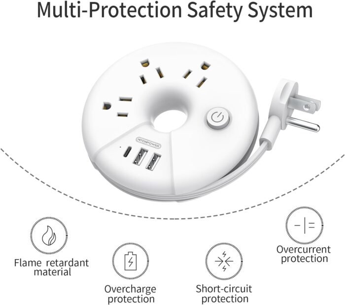 Travel Power Strip, NTONPOWER 3 Outlets 3 USB Portable Desktop Charging Station Short Extension Cord 3ft for Office, Home, Hotels, Cruise Ship, Nightstand, White - Image 6