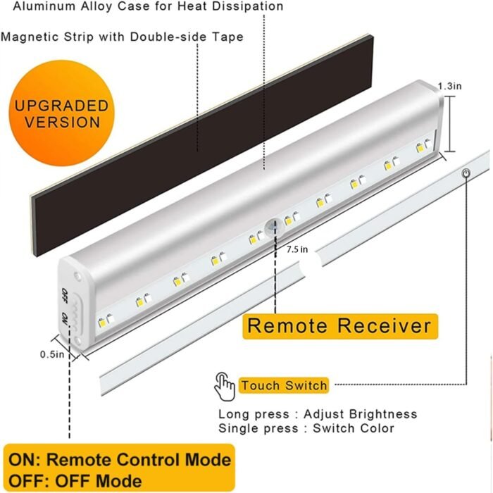 Diomart Under Cabinet Lighting, Wireless Rechargeable Under Counter Lights with Remote Control, 20- LED Dimmable Led Closet Light Stick-on Anywhere Touch Night Light for Kitchen, Wardrobe (4 Pcs) - Image 3