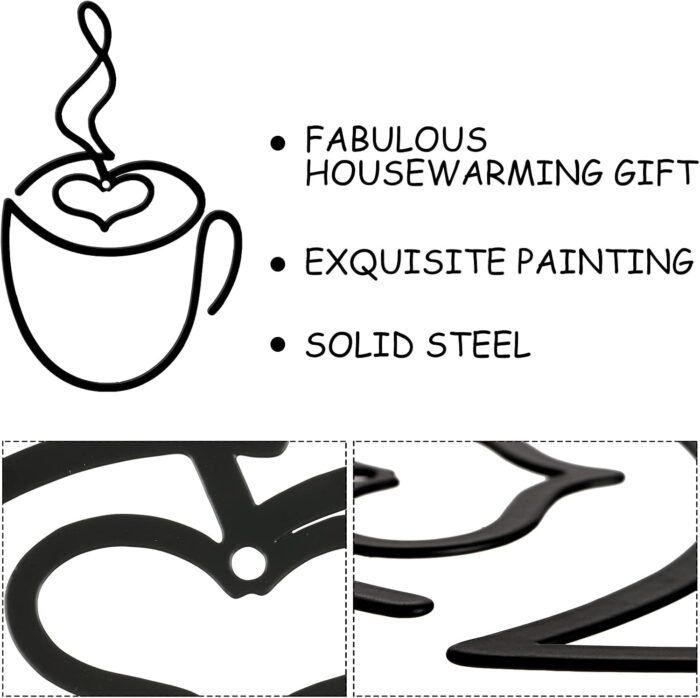 Ferraycle 3 Pieces Coffee Cup Metal Wall Art Wire Coffee Cat Sign Wire Wall Decor for Kitchen Restaurant Shop Decors Accessories (Coffee Cup Style) - Image 3
