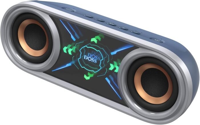 DOSS SoundBox Pro+ P400 Bluetooth Speaker, 50W Stereo Sound with Extra Bass, 26H Playtime, Cool Phantom Mirror Lights, IPX5 Waterproof Speaker for Outdoor, Home, Party, and Electronic Gadgets-Blue