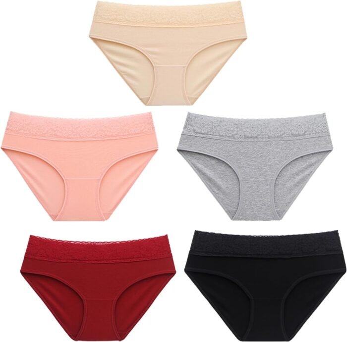 Cameway 5 Pack Womens Underwear Cotton Bikini Panties Lace Soft Hipster Panty Ladies Stretch Full Briefs - Image 8