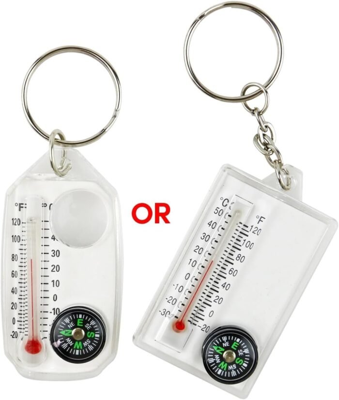 1Pc White Small Compasses Thermometer Keychain,Gear for Camping Hiking Backpacking Survival Key Hook Camping Compasses Electronics and Gadgets,Mini Pocket Sized Keyring Compasses - Image 4