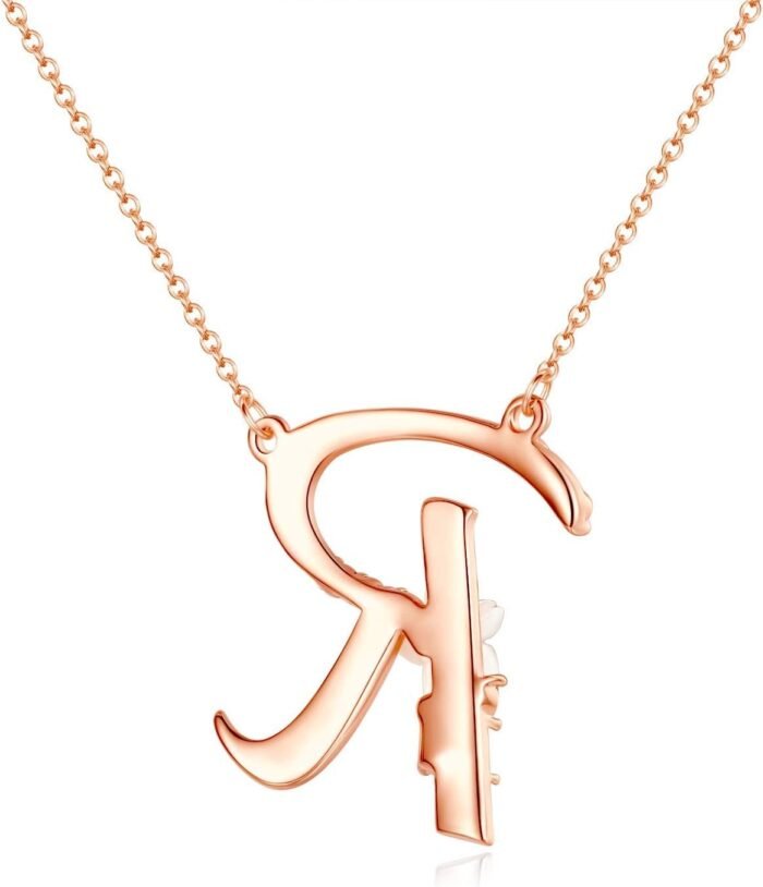 Flower Initial Letter Necklace Pink Red Blue Simulated Pearl Pendant Name Jewelry Made with Austrian Crystals Rose Gold Plated Anniversary Birthday Gifts for Women,18"+2" - Image 4