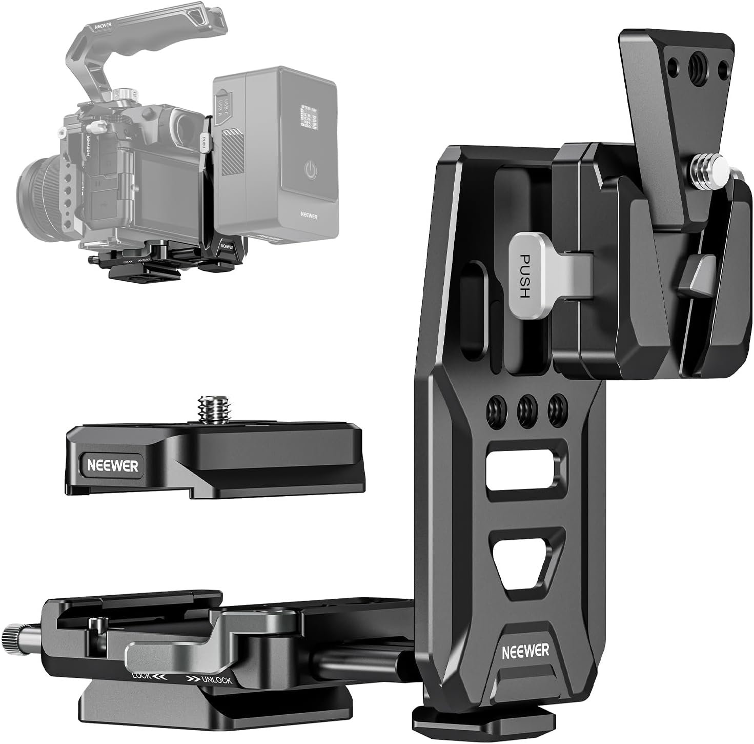 NEEWER V Mount Battery Plate with NATO Rails, Arca Type Baseplate for RS4 Pro RS3 Pro Gimbal, Modular DSLR Camera Video Rig Compatible with SmallRig V Lock Battery Camera Cage, PS016