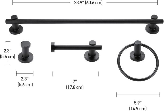 Globe Electric 51710 Bathroom Accessory Set, Matte Black, 3-Light Vanity Light, Towel Bar, Towel Ring, Robe Hook, Toilet Paper Holder, Bathroom Lights Over Mirror, Home Décor, Brooklyn, 5-Piece - Image 10