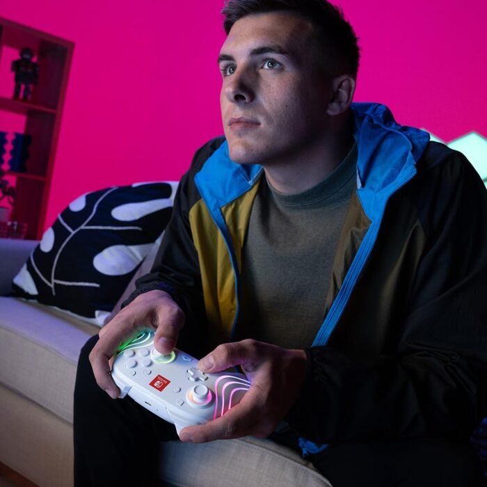 PDP Afterglow Wave Wireless Pro Controller with Full Motion for Nintendo Switch, OLED Model, 8 RGB LED Lighting Zones, 30 Foot Range, 20 Hour Rechargeable Battery: White - Image 8