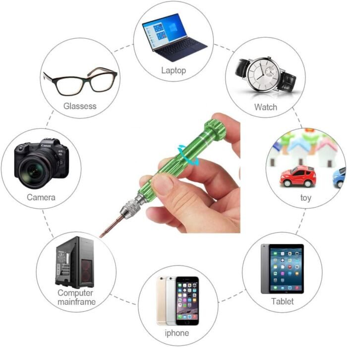 Esinam 8-in-1 Multifunctional Small Screwdriver for Eyeglass, Glasses Repair, Mini Screwdriver Kit for Cellphone, Eye Glasses, Electronics, Watch, Laptop and Jewelry (Green) - Image 5