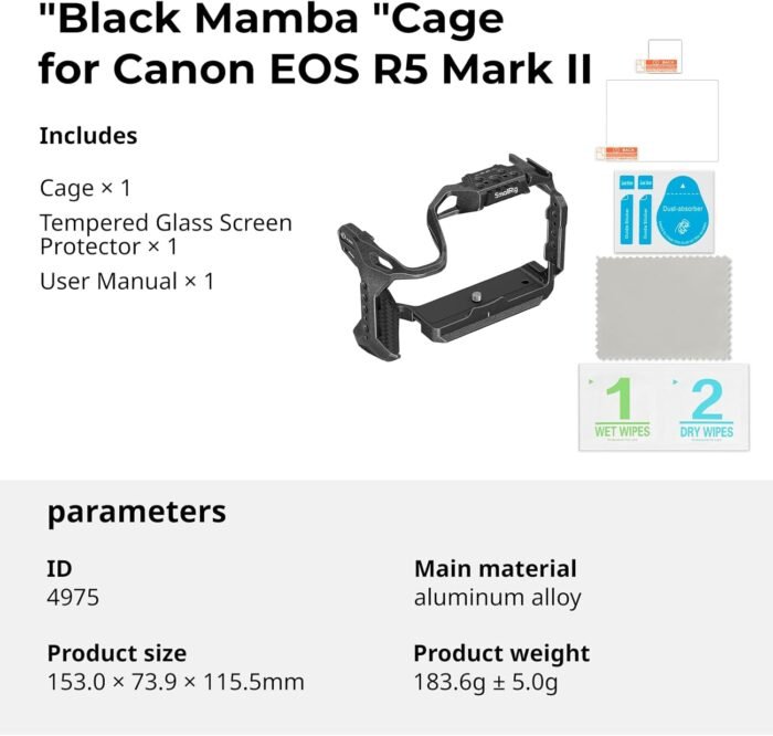 SMALLRIG Black Mamba Camera Cage for Canon EOS R5 Mark II, Aluminum Alloy Camera Rig with Cold Shoe, 1/4''-20 & 3/8''-16 Threaded Holes, Built-in Quick Release Plate for Arca-Type - 4975 - Image 9
