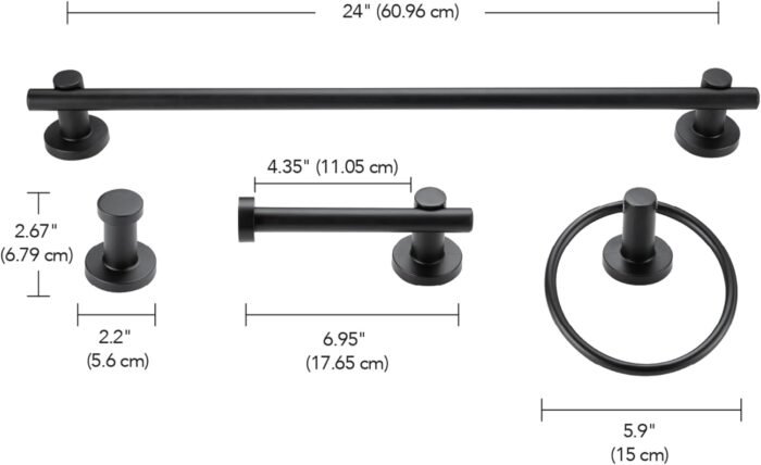 Globe Electric 51710 Bathroom Accessory Set, Matte Black, 3-Light Vanity Light, Towel Bar, Towel Ring, Robe Hook, Toilet Paper Holder, Bathroom Lights Over Mirror, Home Décor, Brooklyn, 5-Piece - Image 11
