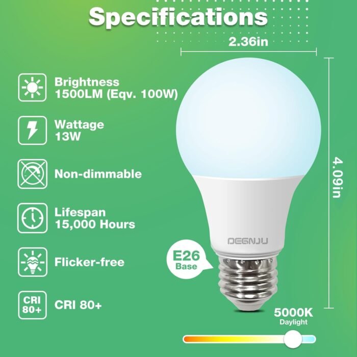 LED Light Bulbs Daylight 5000K, E26 Light Bulb 60W Equivalent, 800LM 8.5 Watt, Non-Dimmable A19 Light Bulbs with E26 Medium Base, 24 Pack - Image 2