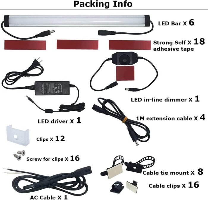 Litever Kitchen Under Cabinet LED Lighting Kit Plug-in, Super Bright, 6 PCS 12 Inches Light Bars, Daylight White, 31W 2000 Lumen, Perfect for Kitchen Cabinet Counter Shelf-(6 Bars Kit-5000K) - Image 6