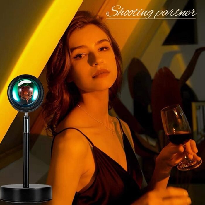 Balkwan Sunset Lamp Projection Rotation Rainbow Lamp Led Romantic Visual Led Light Network Red Light with USB Modern Floor Stand Night Light Living Room Bedroom Decor (Sunset Red) - Image 3