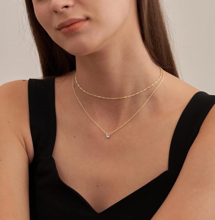 Tewiky Diamond Necklaces for Women, Dainty 14k Gold/Sterling Silver Choker Necklace Simple Gold Plated CZ Jewelry Necklaces for Women Trendy Gifts - Image 3