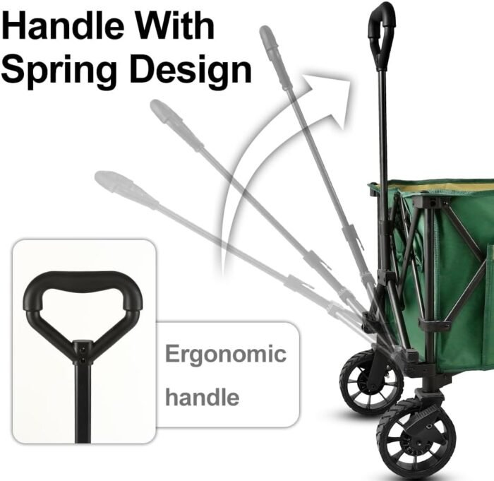 Whitsunday Folding Collapsible Wagon,Camping Large Capacity Heavy Duty Wagon Outdoor Park Beach Wagon Cart with Table Top,Utility Grocery Wagon for Camping Sports Outdoor Shopping Green - Image 6