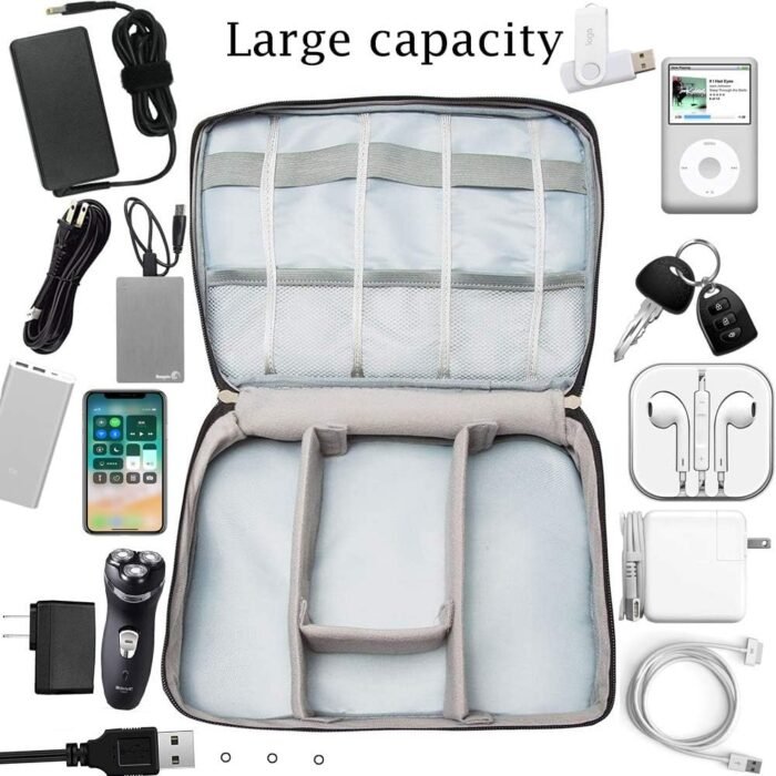 Electronic Accessories Case Bag, Waterproof Universal Electronic Accessories Organizer Power Bank, Charging Cords, Chargers, Mouse, USB Cable, Earphones More Out-Going,Business Travel Gadget Bag,Black - Image 6