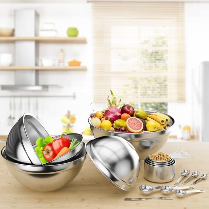5-Speed Electric Hand Mixer, 4 Large Mixing Bowls Set, Handheld Mixers with Whisks Beater, Stainless Steel Metal Nesting Bowl Measuring Cups Spoons Kitchen Cake Blender for Baking Supplies - Image 8