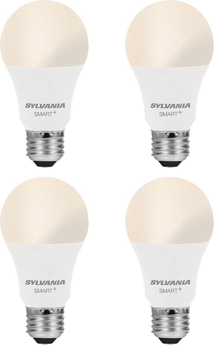 SYLVANIA Wifi LED Smart Light Bulb, 60W Equivalent Dimmable Soft White A19, Compatible with Alexa and Google Home Only - 4 Pack (75672)