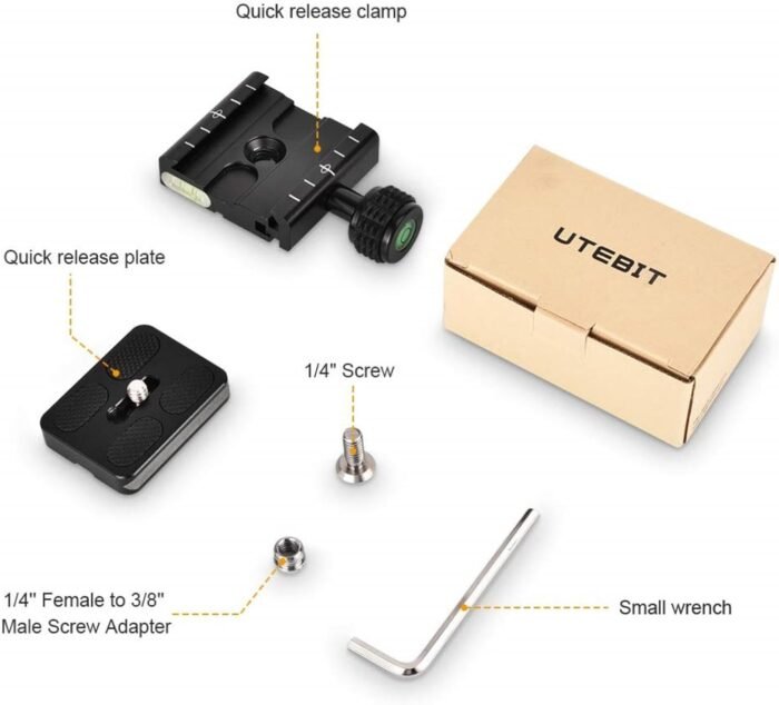 UTEBIT 50mm Arca Swiss Quick Release Plate, Aluminum QR Clamp Adapter Set with 3/8"&1/4" Screw Hole, Built-in Bubble Level Compatible with Manfrotto DSLR Camera Tripod Ball Head Monopod - Image 7