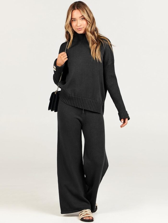 ANRABESS Women's 2 Piece Outfit Sweater Lounge Sets Long Sleeve Knit Pullover Wide Leg Pant Tracksuit Loungewear 2024 Fashion - Image 7