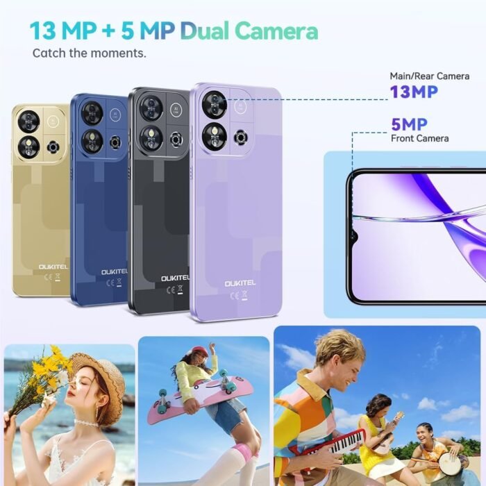 OUKITEL C57S Cell Phone Android 14 Smartphones - 8GB RAM 64/128GB ROM Mobile Phones, 6.52 inch HD+, 4300 mAh Smartphone for Teenagers, Octa-core, 13 MP + 5 MP Cell Phones Dual SIM 4G T-Mobile Phone - Image 6