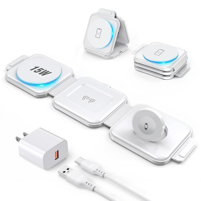 3 in 1 Charging Station for Apple Devices 20W Foldable Mag-Safe Charger for Travel Wireless Charger Pad for iPhone 16 15 14 13 12 Pro/Pro Max/Plus/Mini AirPods 2/3/Pro iWatch Ultra/8/7/SE/6/5/4/3/2