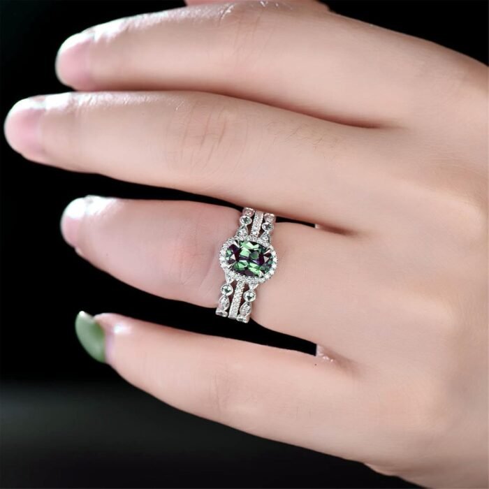 Todays Daily Deals Clearing Emerald Wedding Ring Set, Antique Vintage Solitaire Created Green Emerald Ring, Valentine's Mother‘s Day Gift for Women Mom - Image 6