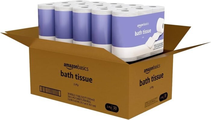 Amazon Basics 2-Ply Toilet Paper, 30 Rolls = 120 Regular Rolls, 350 Sheets, (Pack of 30), Unscented - Image 2