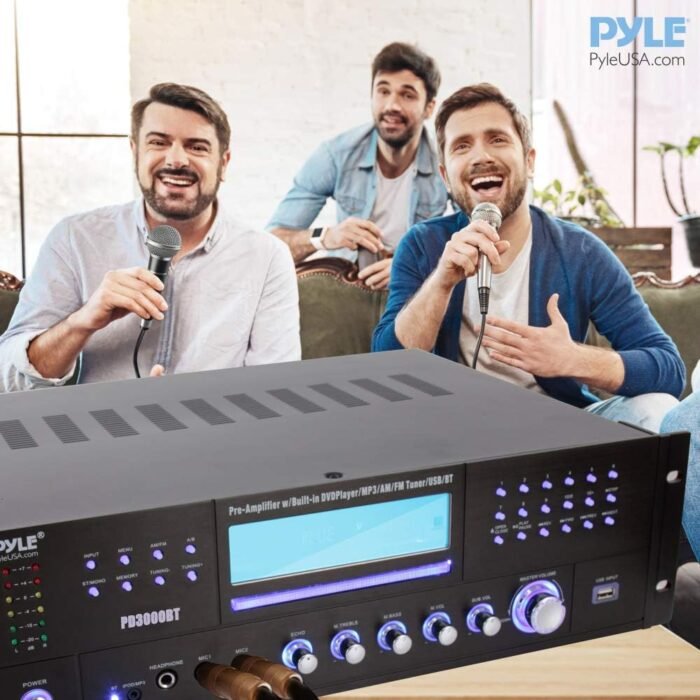 Home Theater Bluetooth Amplifier Receiver - 4 Channel 3000 Watt Stereo Speaker Home Audio Amplifier Receiver w/Radio, USB, 2 Microphone w/Echo, CD DVD Player, LCD, Rack Mount - Pyle PD3000BT.5 - Image 6