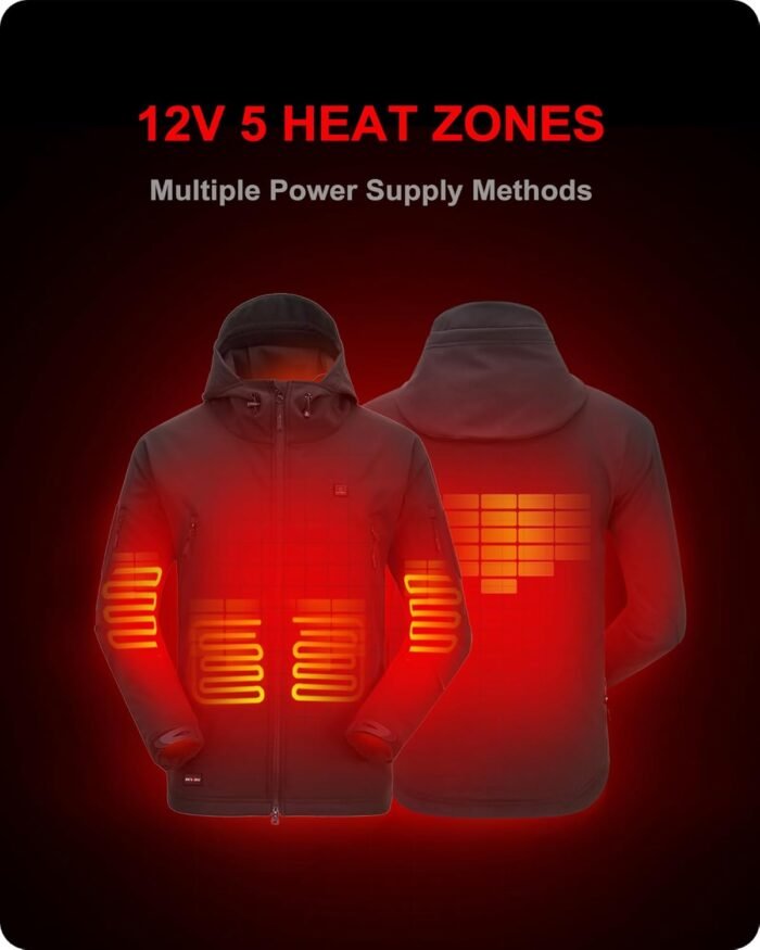 DEWBU Heated Jacket for Men with 12V Battery Pack Winter Outdoor Soft Shell Electric Heating Coat - Image 2