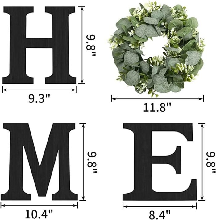 Wood Home Sign with Artificial Eucalyptus Wreath for O, Hanging Farmhouse Wall House Decor Wood Home Letters for Wall Art Rustic Home Decor, Home Wall Decor for Living Room Kitchen Entryway - Image 5