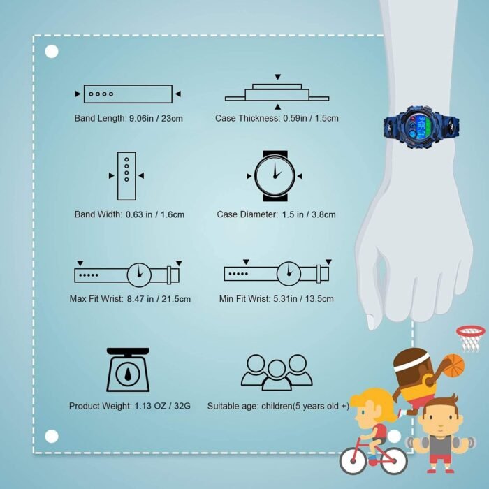 cofuo Kids Digital Sport Watch for Boys Girls, Kid Waterproof Electronic Multi Function Casual Outdoor Watches, 7 Colorful LED Luminous Alarm Stopwatch Wristwatch - Image 5