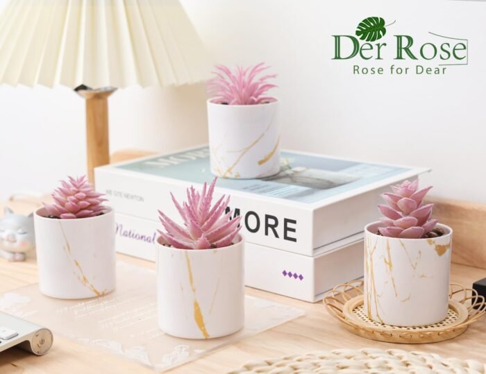 Der Rose 4 Packs Fake Plants Artificial Plants Indoor for Home Office Desk Accessories for Women - Image 3