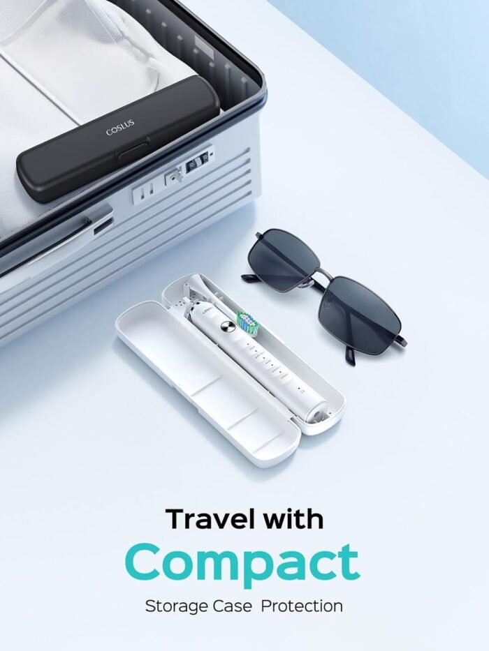 COSLUS Electric Toothbrush for Adults and Teen: Wireless Rechargeable Tooth Brush for Adult and Teen Youth with Portable Travel Case, 5 Modes 47000 VPM Power Toothbrushes 6 Brush Heads White - Image 5